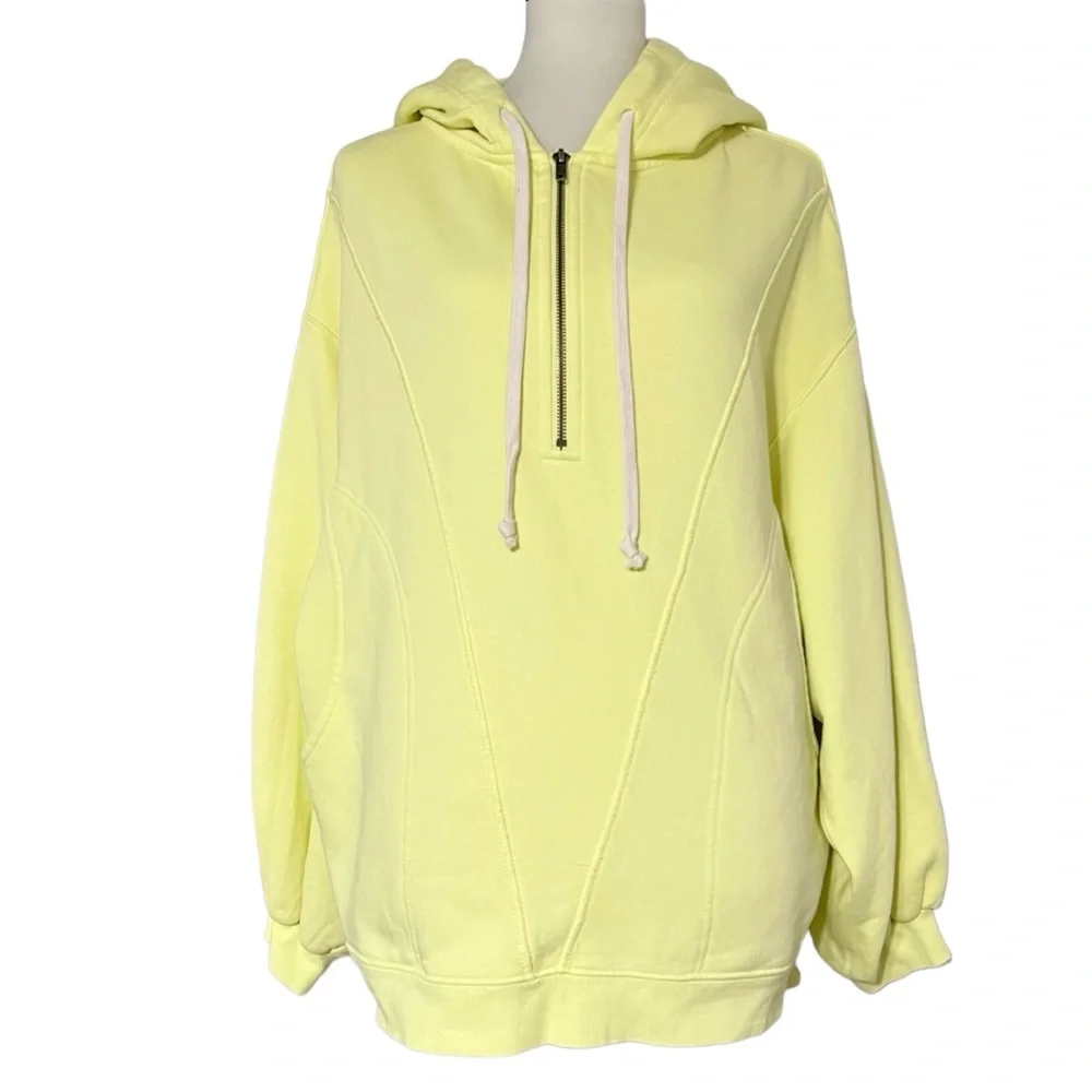 Free People‎ Jersey High Road Hooded Pullover Sweater in Light Yellow